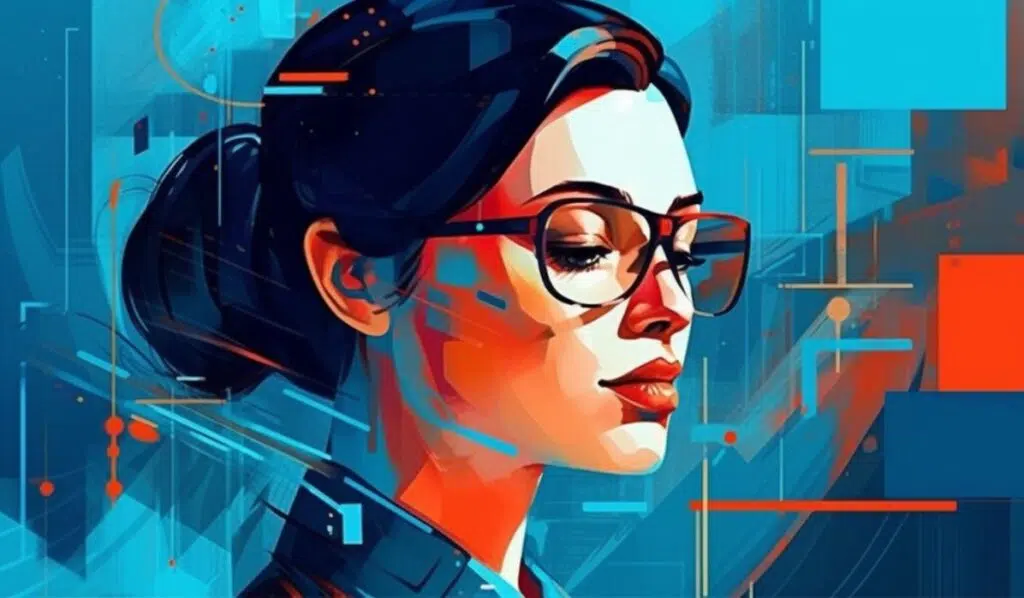 black haired infj aquarius woman wearing glasses illustration