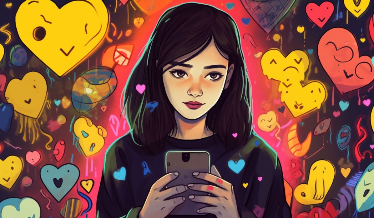 cute girl texting illustration