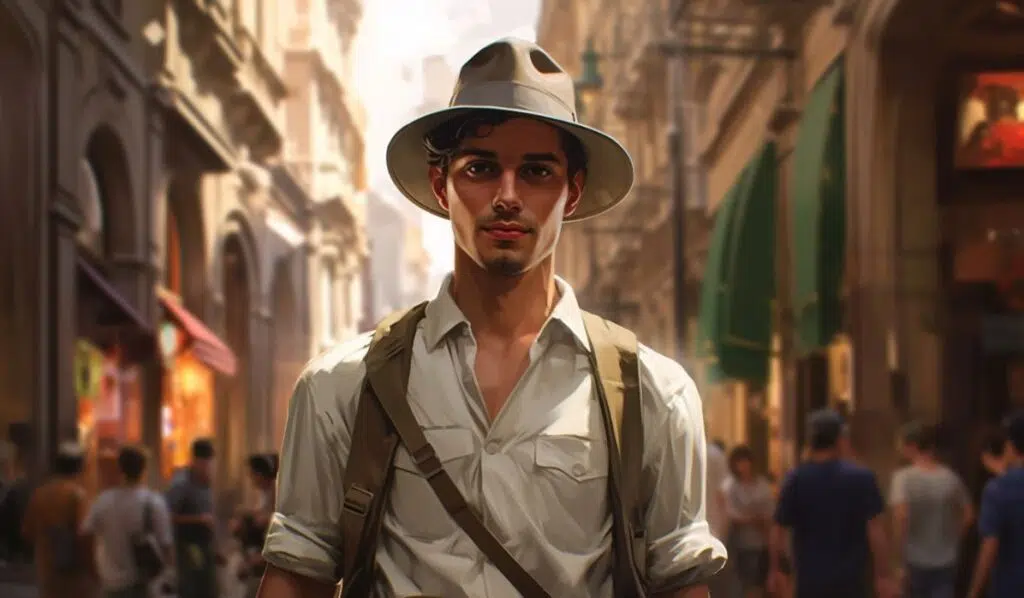 entp capricorn man tourist wearing a hat illustration