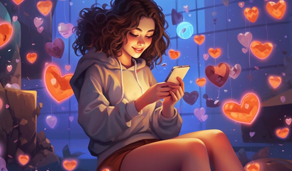 girl texting her crush illustration