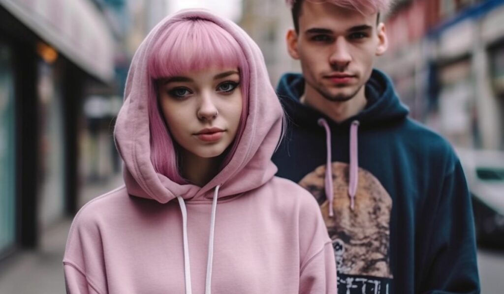 girl wearing her boyfriends hoodie