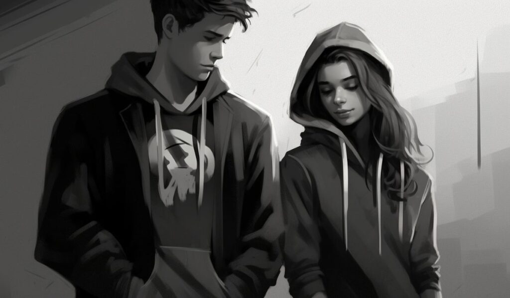 girl wearing hoodie next to her bf