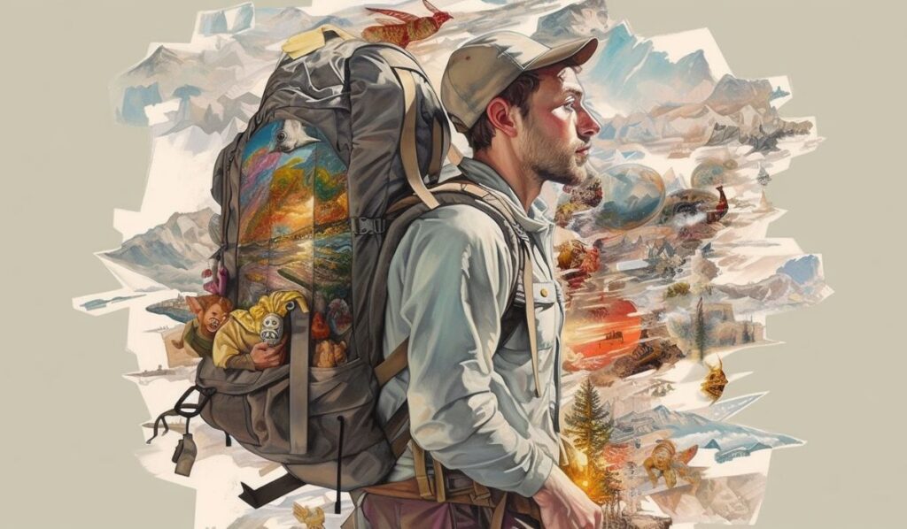 infj sagittarius man with a backpack illustration