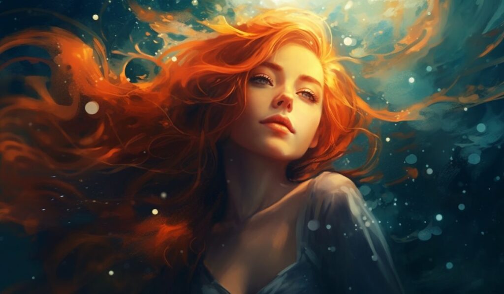 infp aquarius woman with red hair illustration
