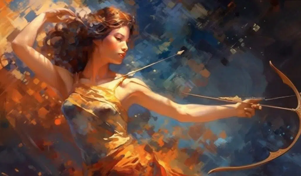 infp sagittarius woman holding a bow illustration