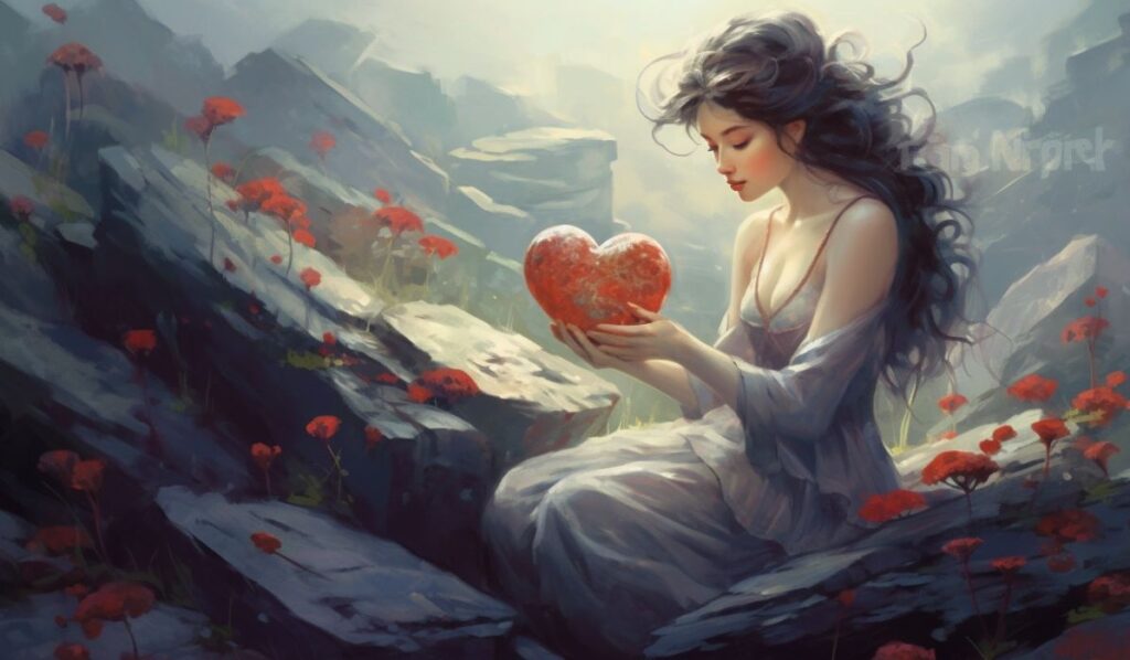 infp taurus woman holding a heart illustration