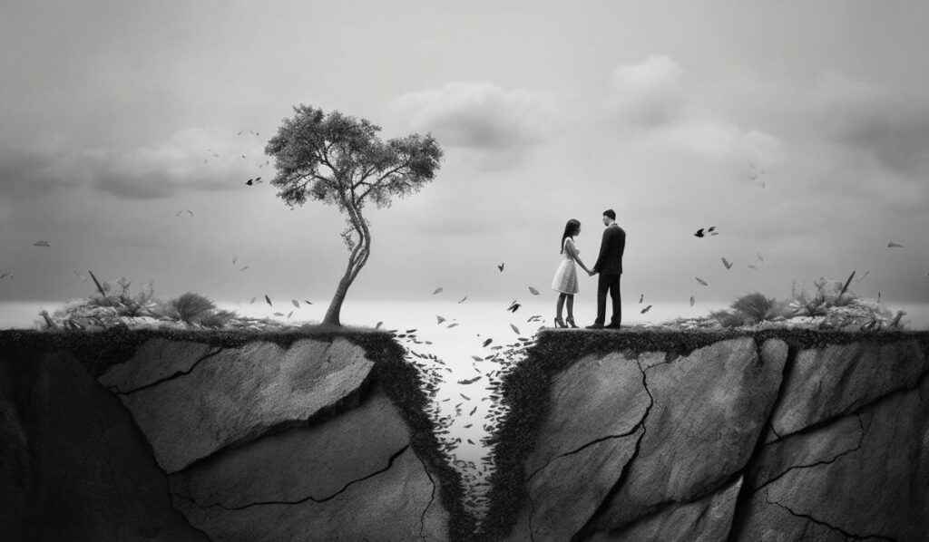 man and woman on the edge of a cliff