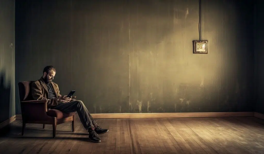 man on his room ignoring a text message