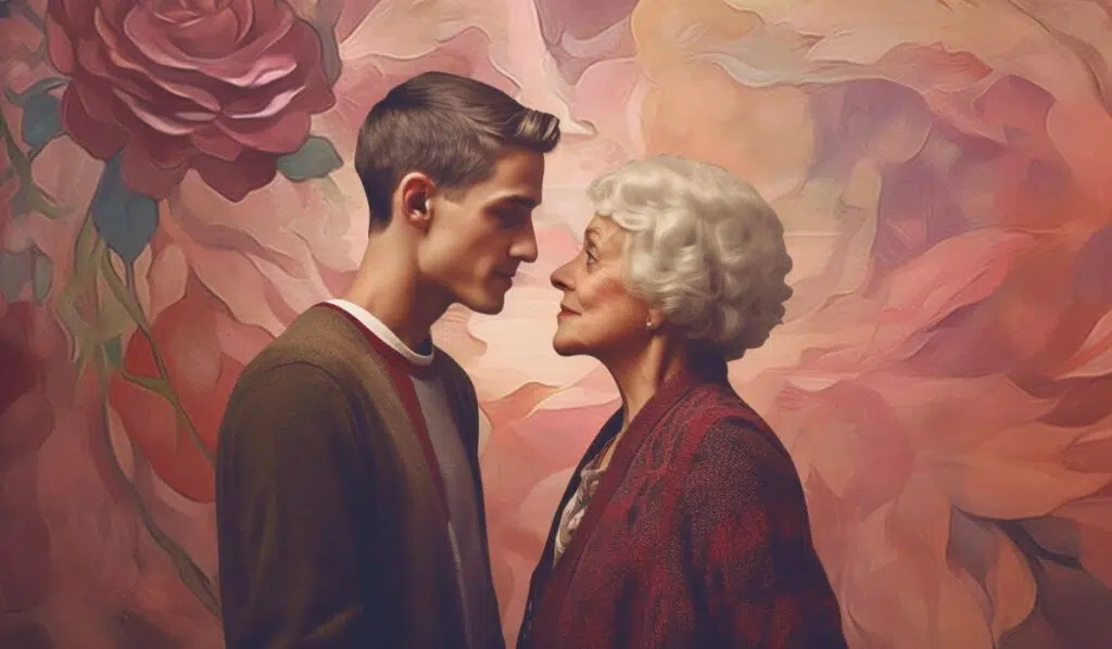 old woman flirting with young man