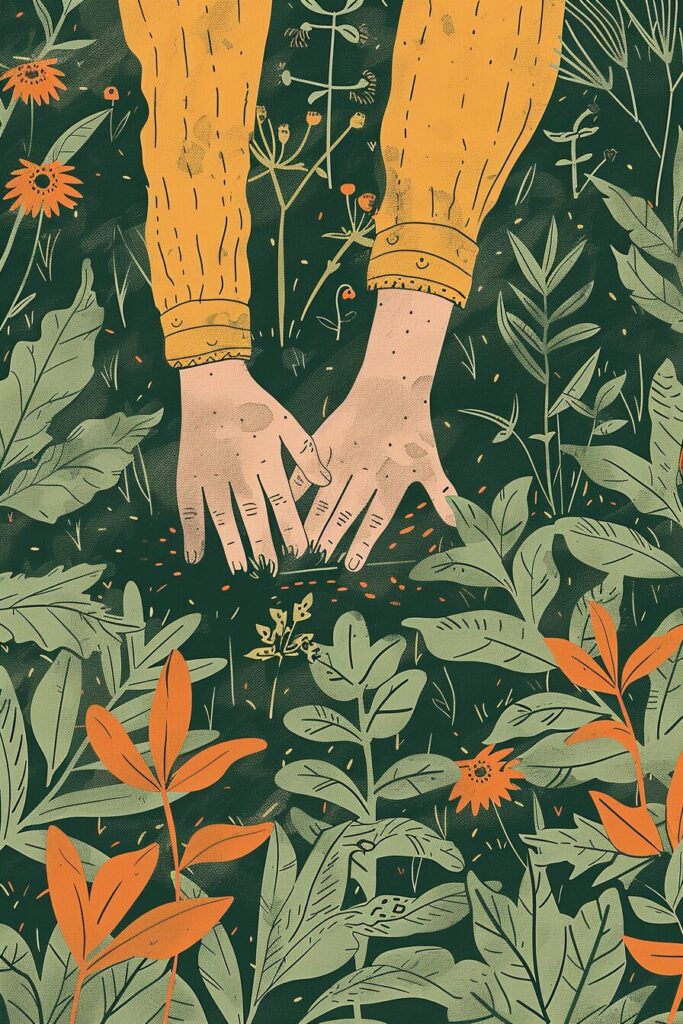 An_illustration_of_a_person_planting_a_garden_with_fences