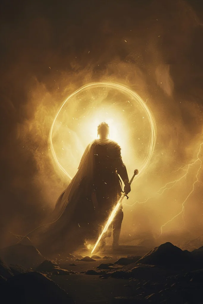 An_individual_standing_tall_with_a_bright_light_around