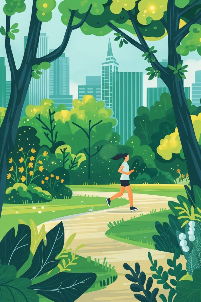 An_illustration_showing_a_person_jogging_in_a_park