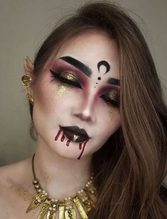 enchanted-witch-makeup-gold-eyeshadow-dripping-blood