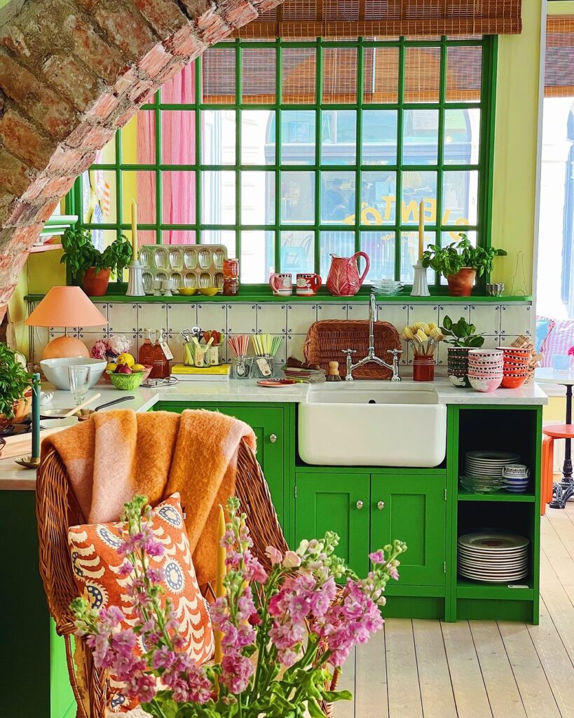 bright-eclectic-kitchen-green-cabinets-arched-brick