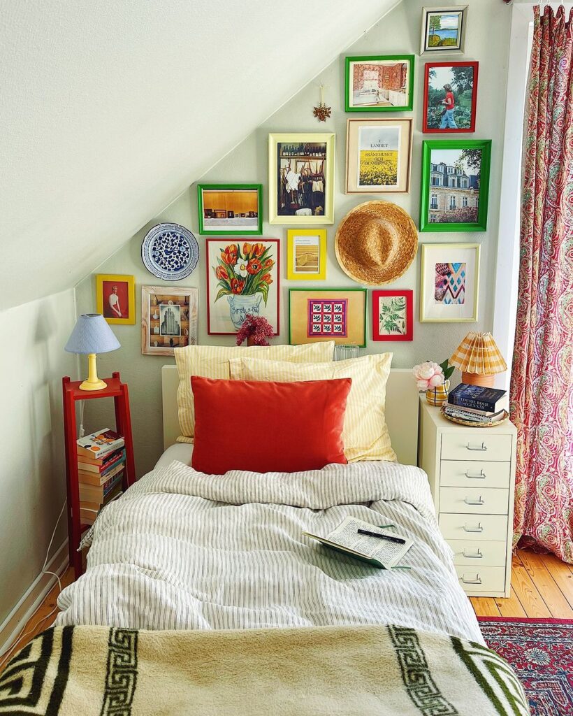 cozy-colorful-bedroom-gallery-wall-under-eaves