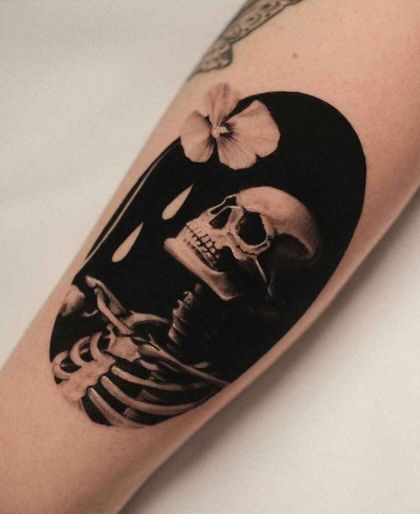 skeleton-and-flower-tattoo