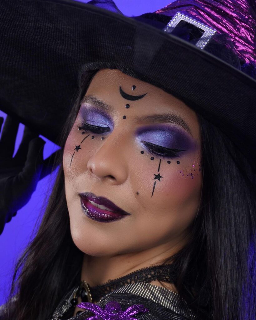 celestial-witch-makeup-purple-eyeshadow-crescent-moon-stars