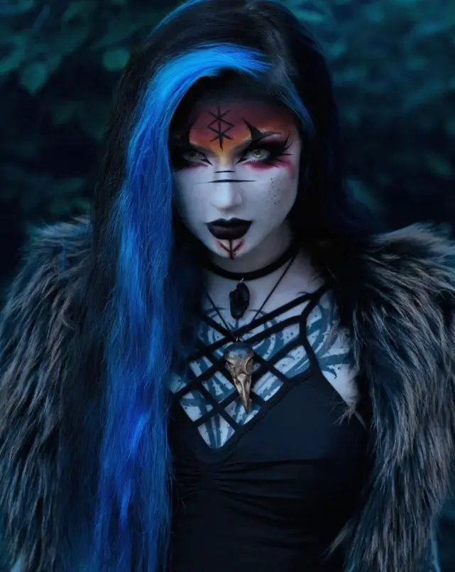 tribal-warrior-witch-makeup-bold-face-paint-blue-hair