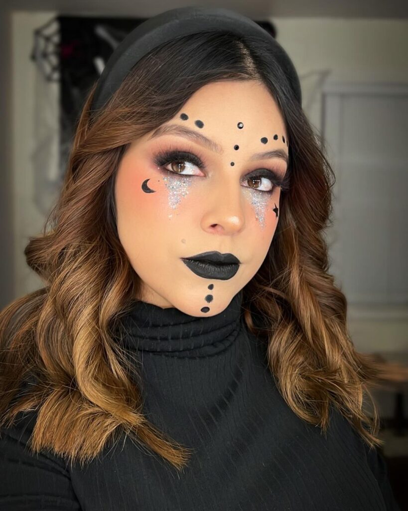 whimsical-witch-makeup-glitter-tears-celestial-symbols