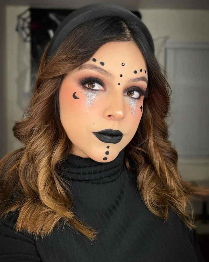 whimsical-witch-makeup-glitter-tears-celestial-symbols