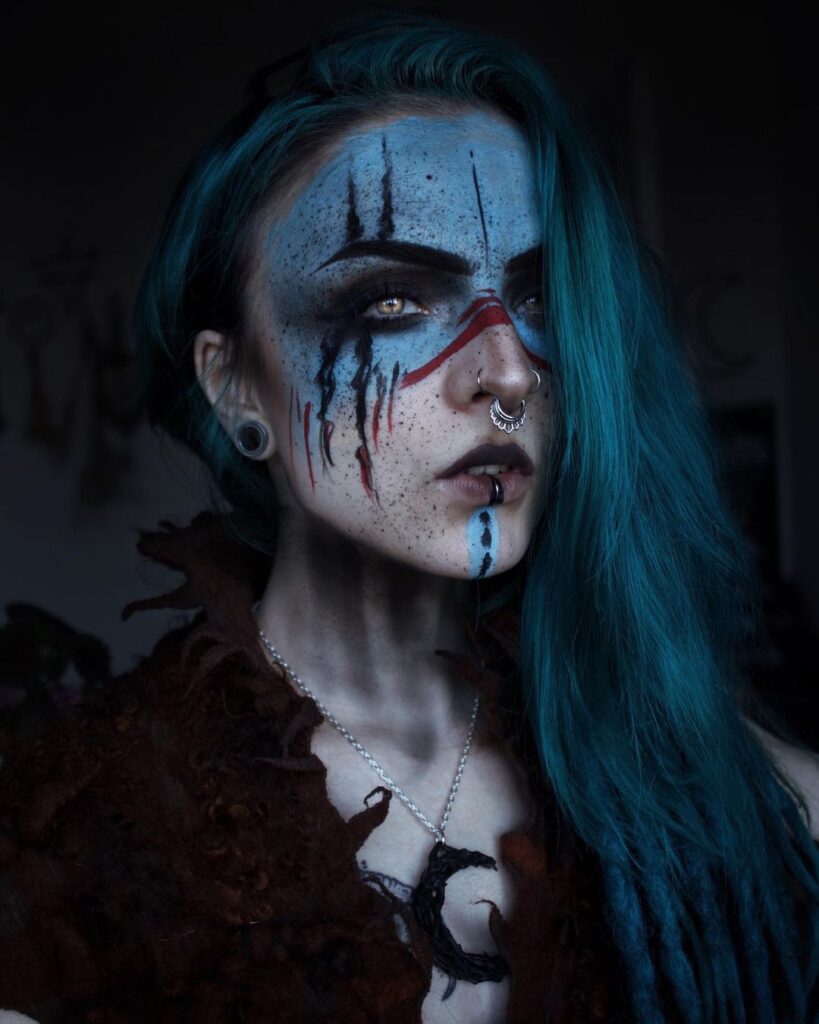 warrior-witch-makeup-blue-facepaint-tribal-markings