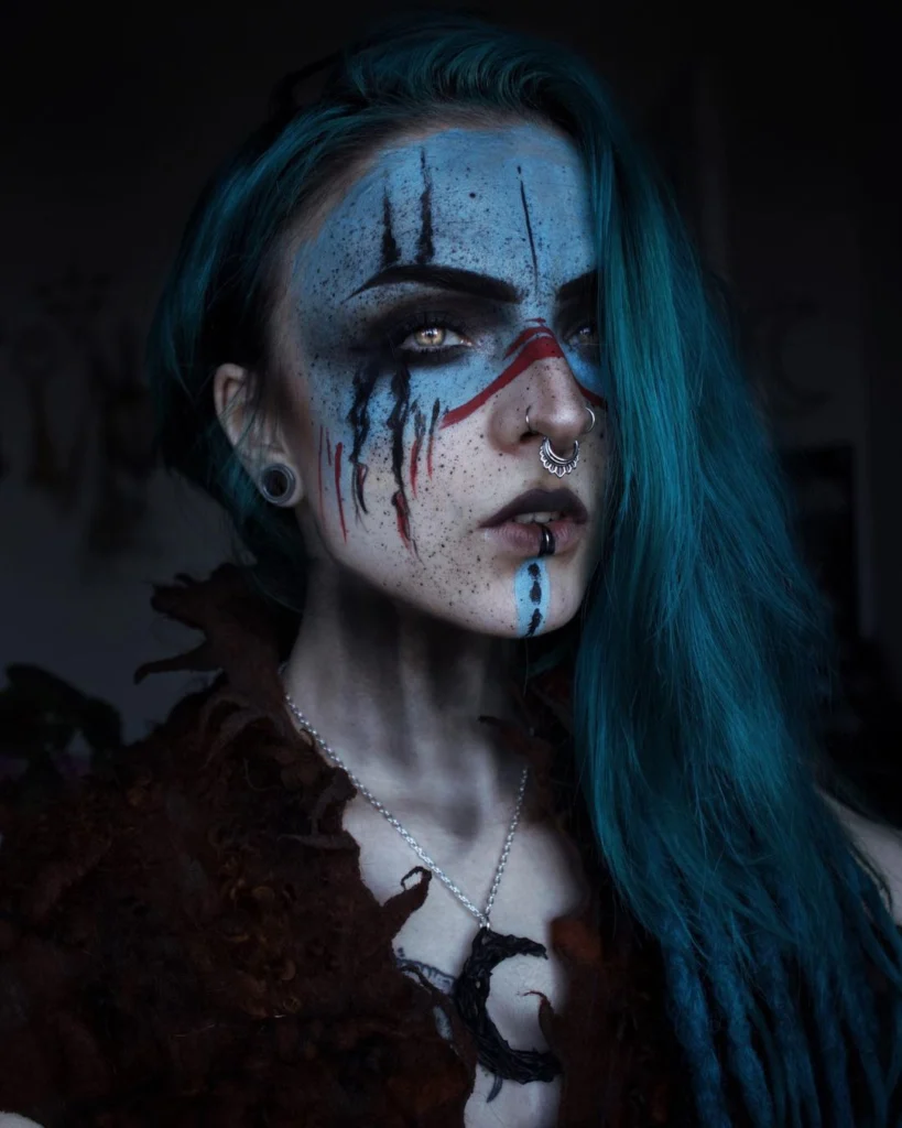 warrior-witch-makeup-blue-facepaint-tribal-markings