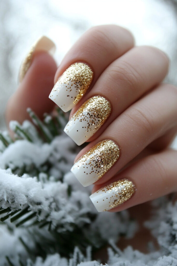 White-and-Gold-Glitter-Nail-Design