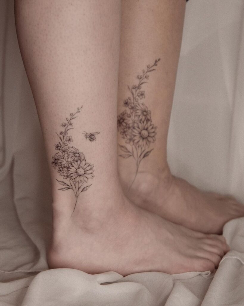 botanical-bee-ankle-tattoo