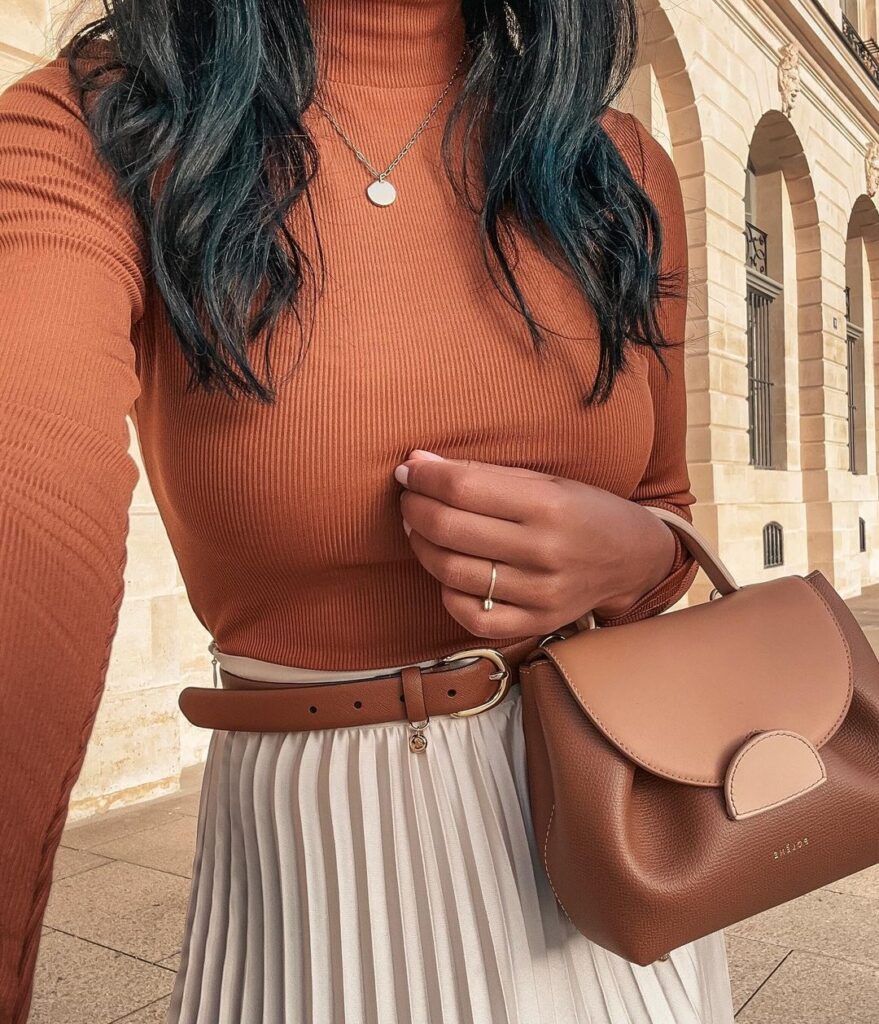 chic-rust-turtleneck-and-pleated-skirt-elegant-look