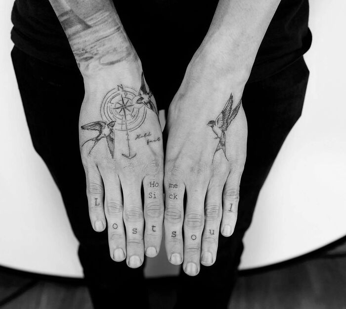 compass-and-sparrow-hand-tattoo-lost-soul