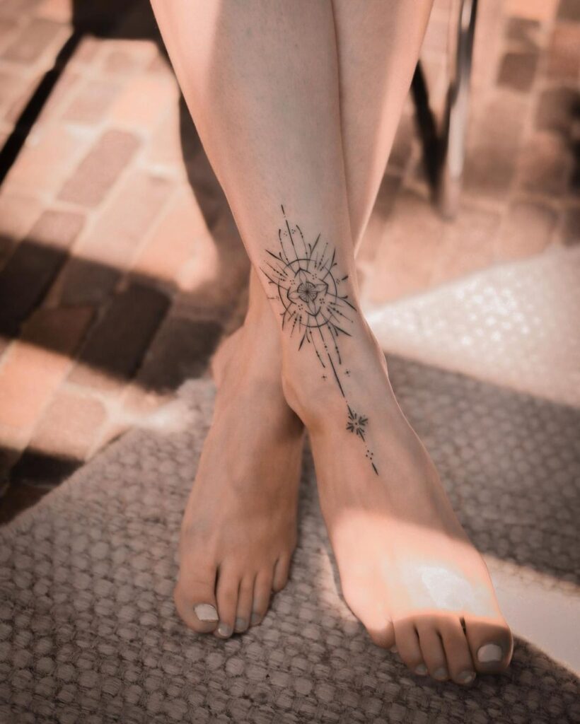 geometric-sunburst-ankle-tattoo