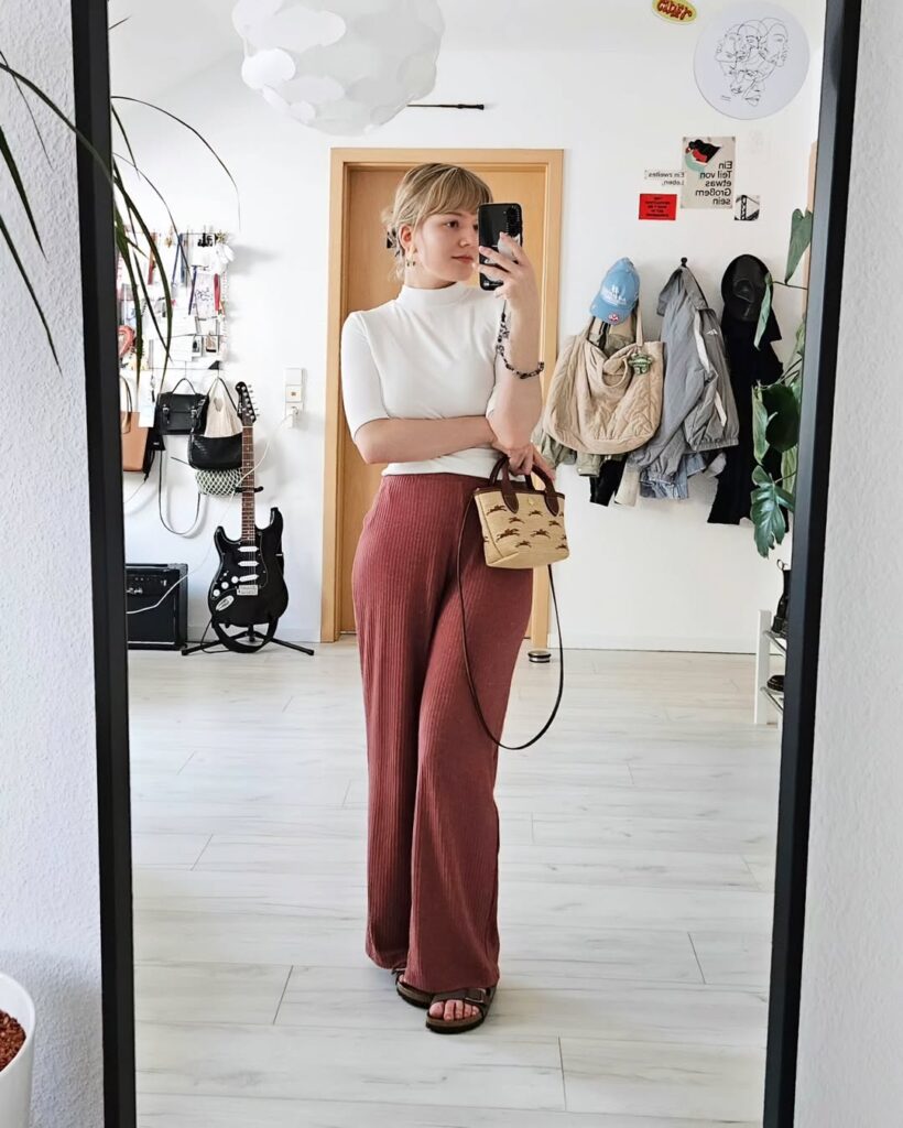 minimalist-white-top-and-rust-wide-leg-pants