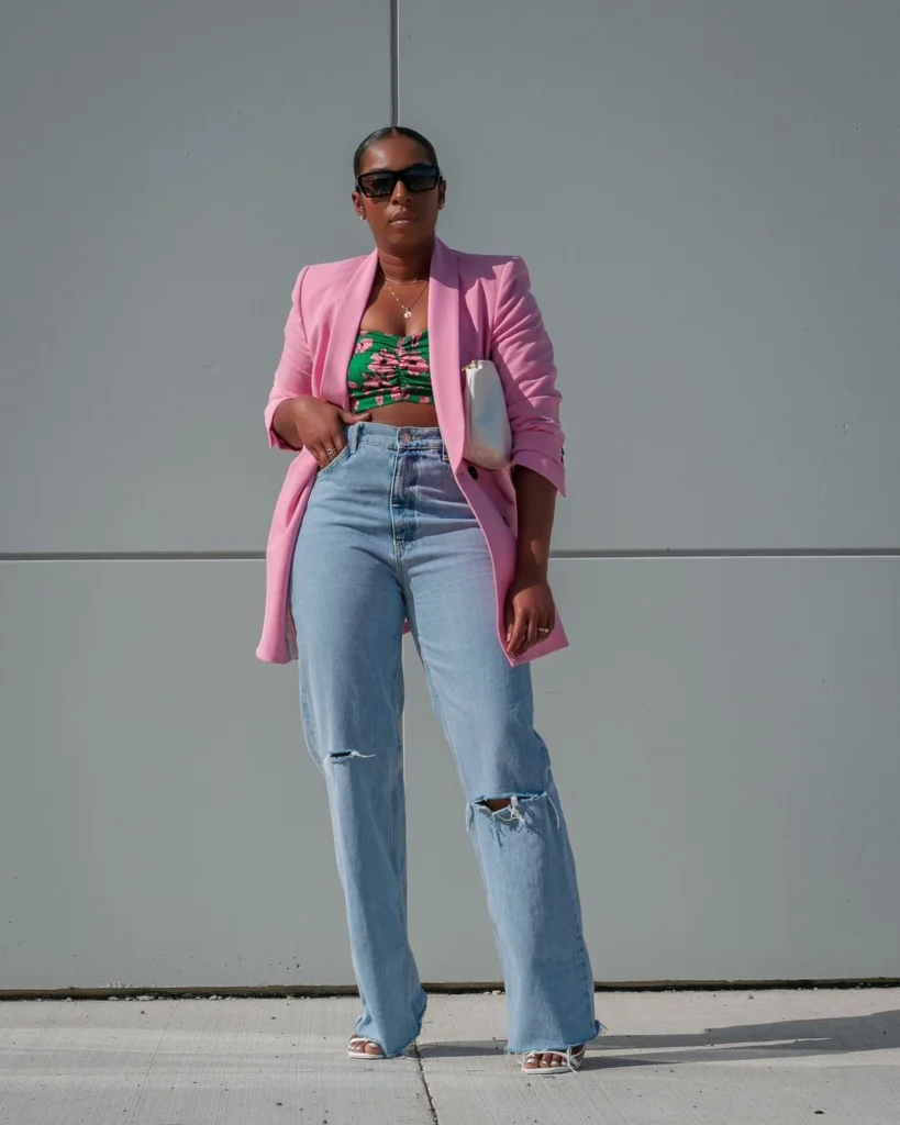 pink-blazer-ripped-jeans-and-bold-crop-top