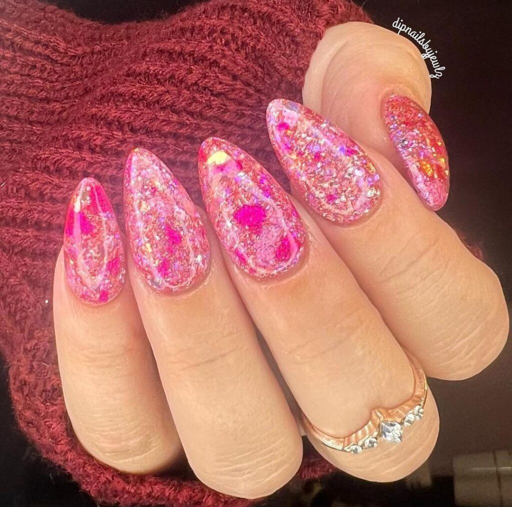 pink-glitter-flake-nail-design