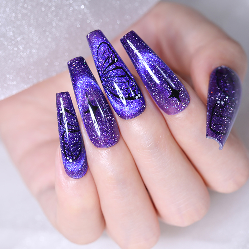 purple-butterfly-glitter-nail-design