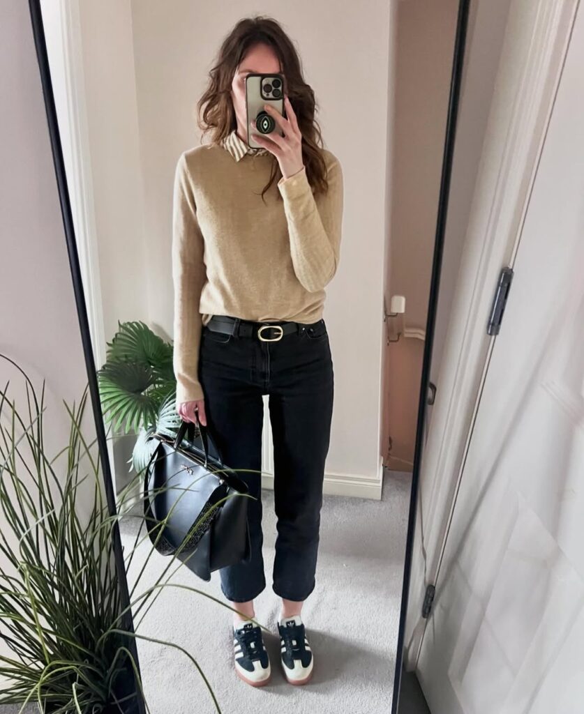 beige-sweater-black-jeans-sneakers-look