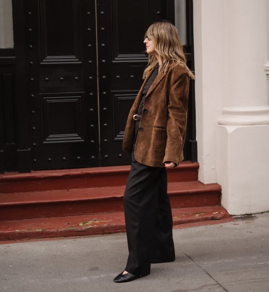 brown-suede-blazer-black-trousers