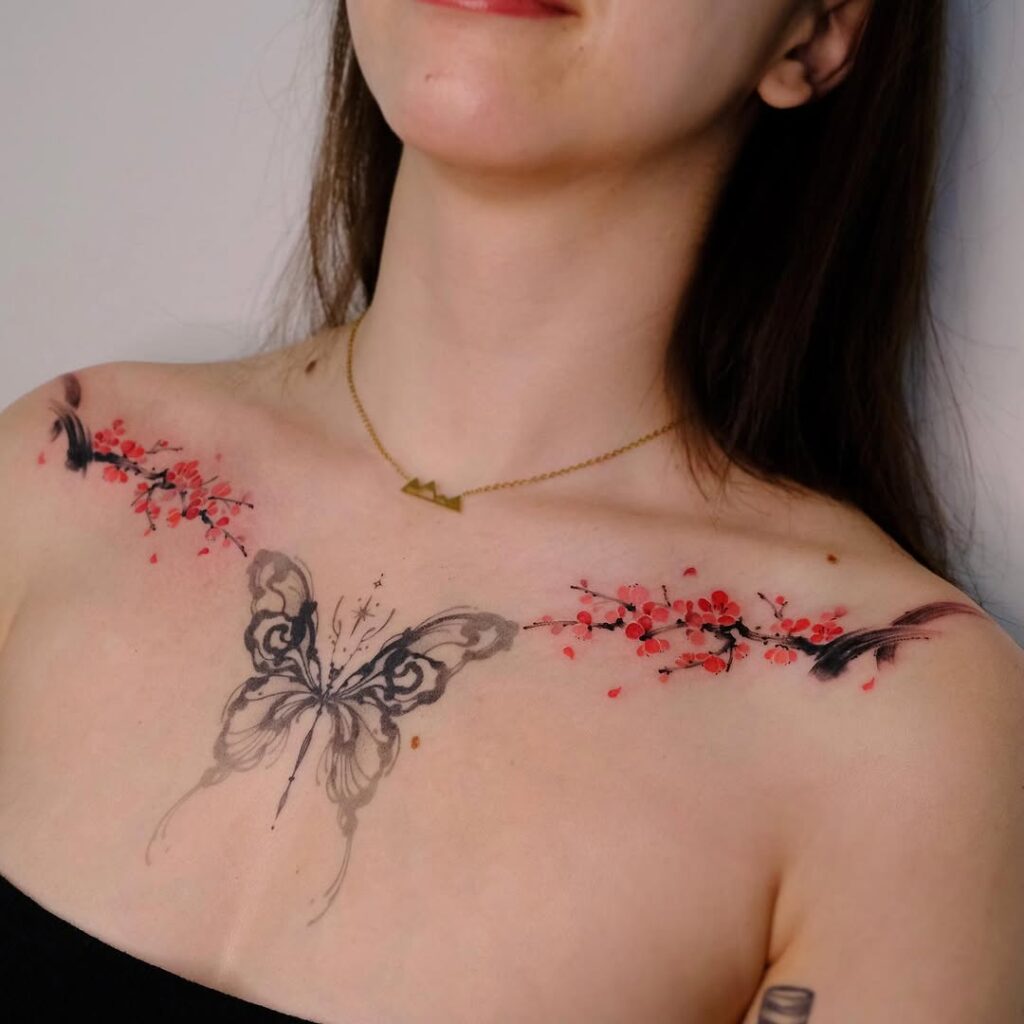 butterfly-and-cherry-blossom-collarbone-tattoo