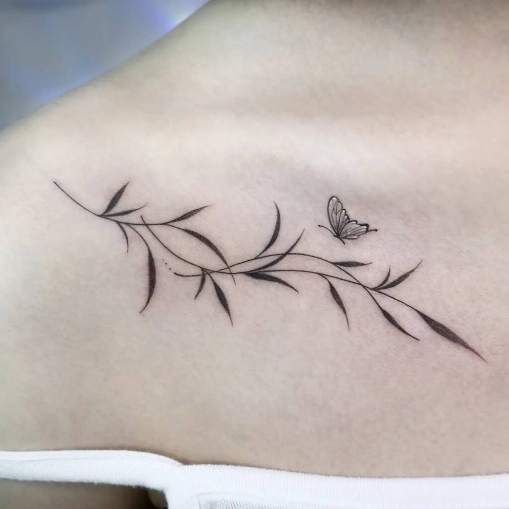 butterfly-and-leaf-collarbone-tattoo