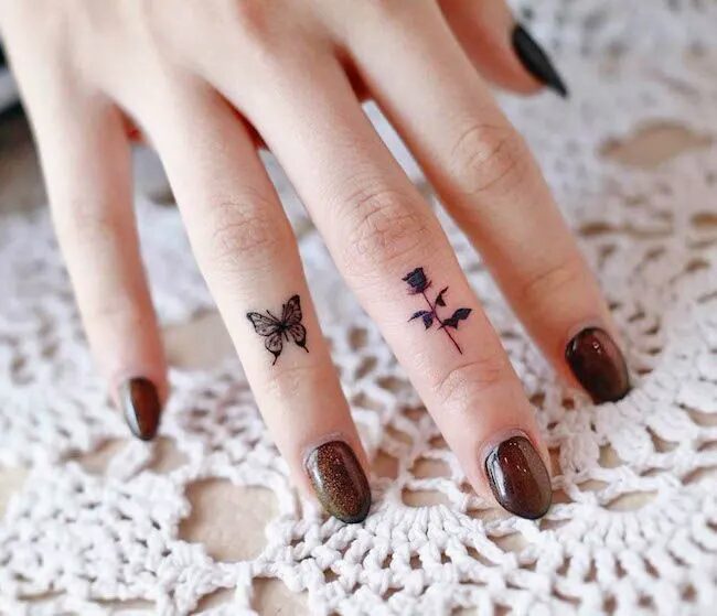 butterfly-and-rose-finger-tattoos