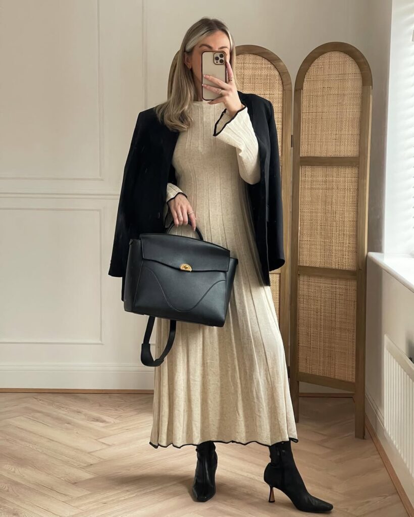 cream-knit-dress-black-coat-work-look