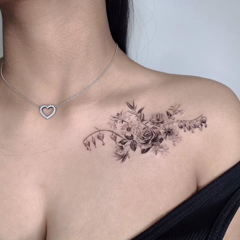 detailed-floral-collarbone-tattoo