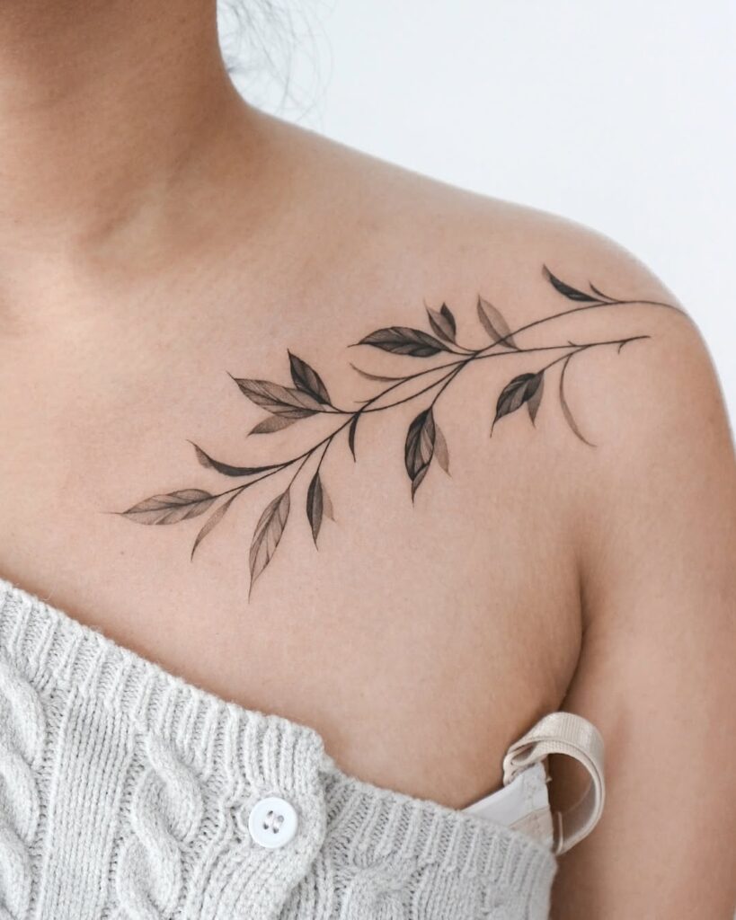 elegant-leafy-vine-collarbone-tattoo