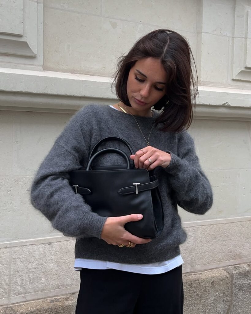 gray-sweater-black-bag-detail