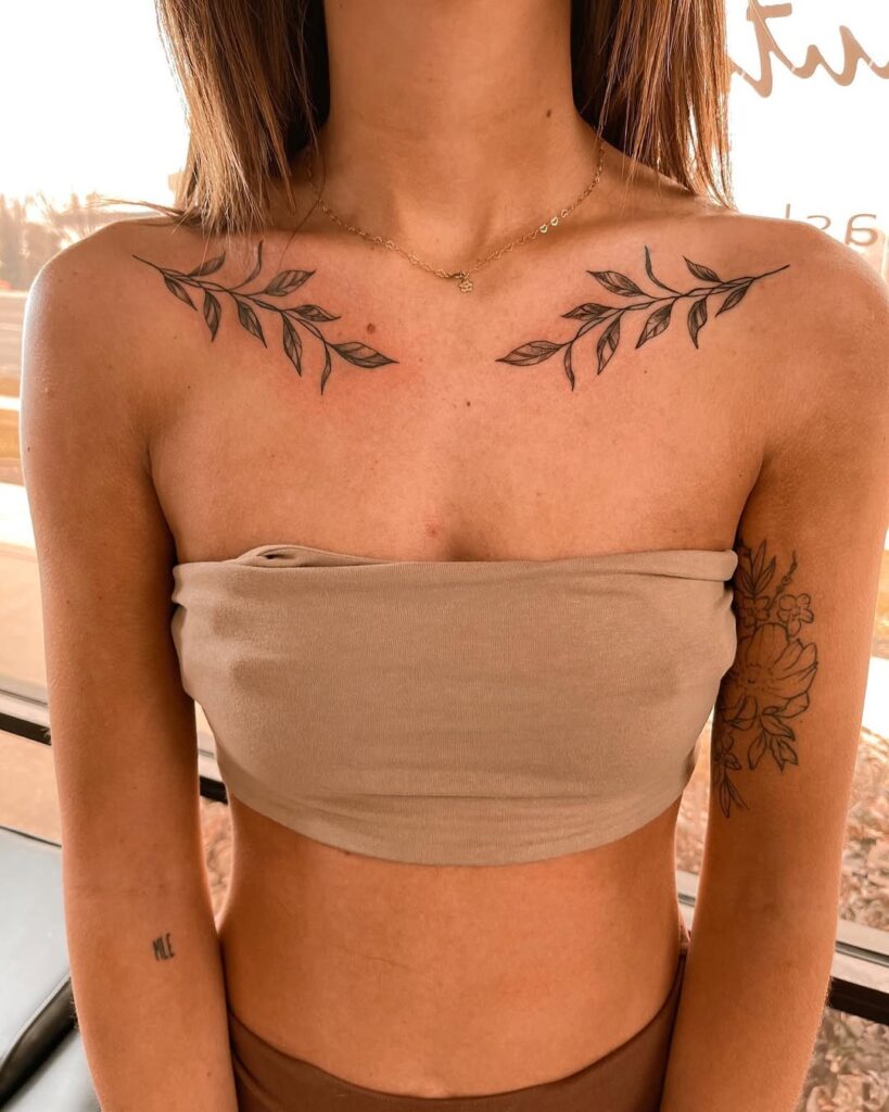 leafy-vine-symmetrical-collarbone-tattoo