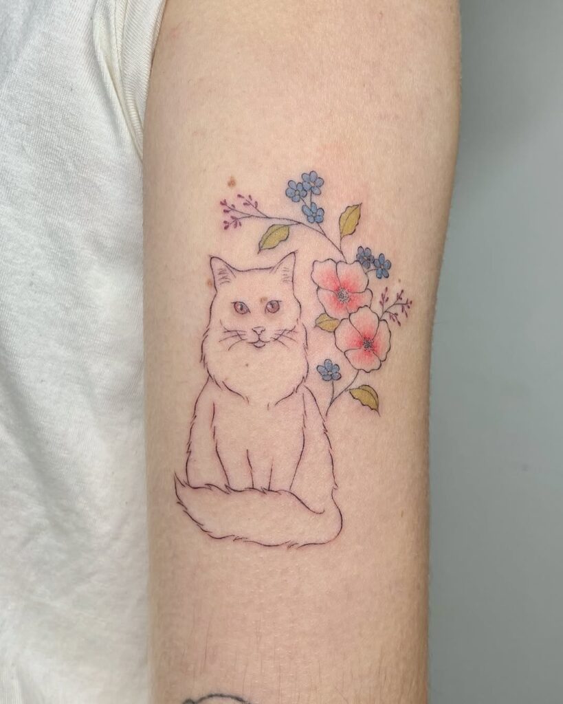 regal-cat-floral-frame-tattoo