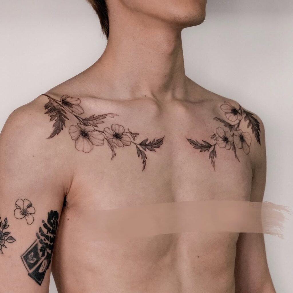 symmetrical-floral-collarbone-tattoo