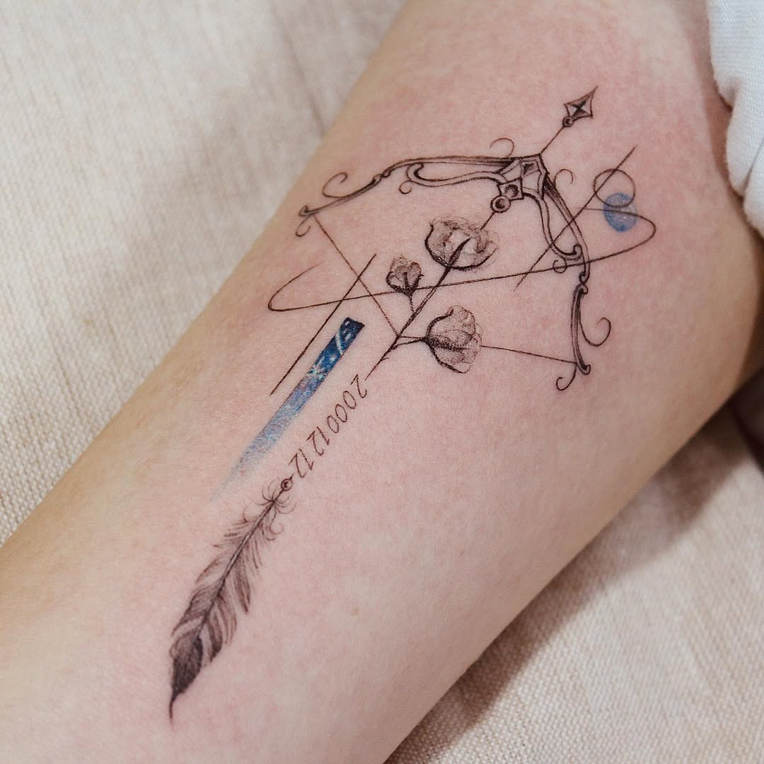 Geometric Arrow with Floral and Feather Elements