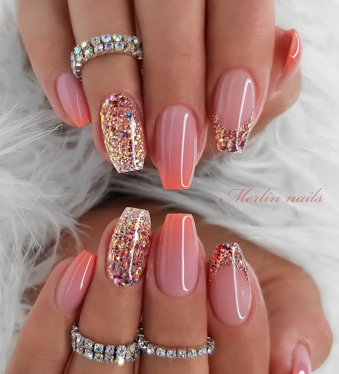 Stunning Ballerina Nails with Glitter Accent