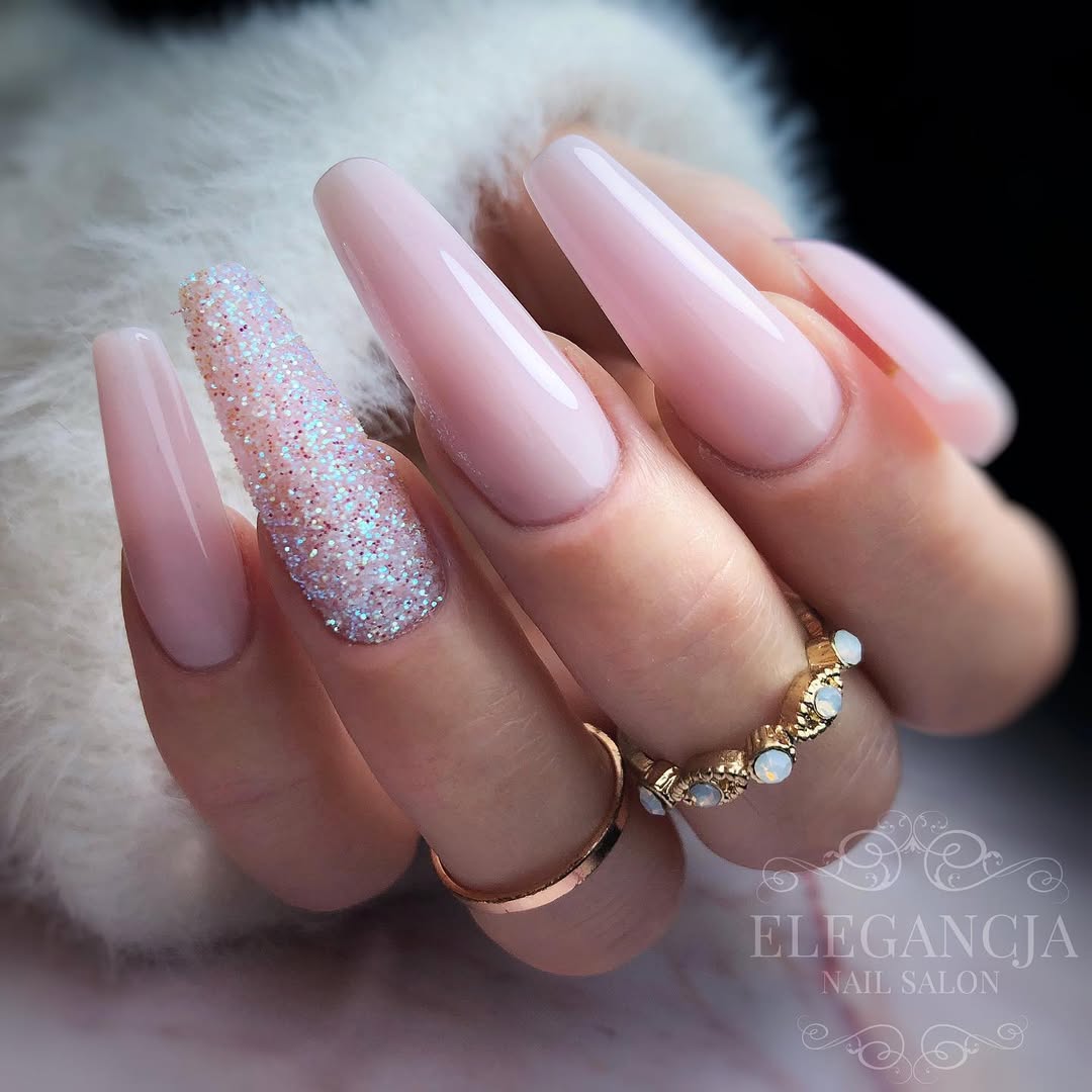 Elegant Ballerina Nails with Glitter Accent